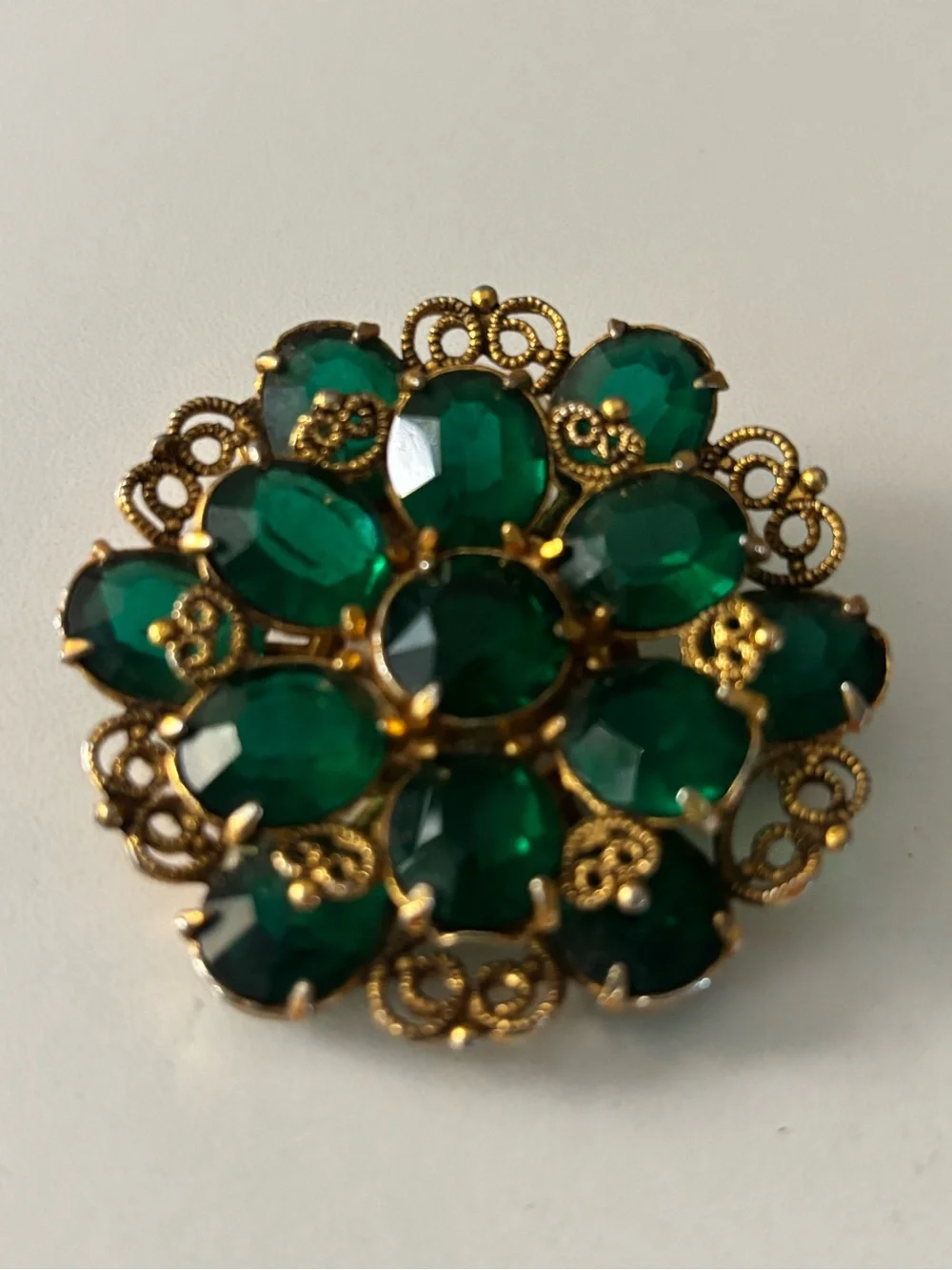 Vintage green cluster brooch